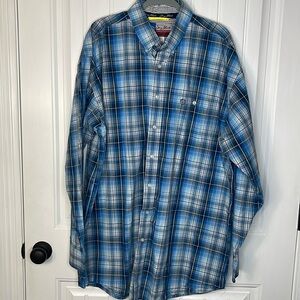 MEN'S WRANGLER GEORGE STRAIT L/S BLUE PLAID SHIRT 2 XLT
